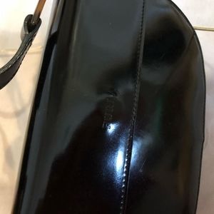 EUC FURLA Tortoise Detail Purse Black Patent Leather Shoulder Bag